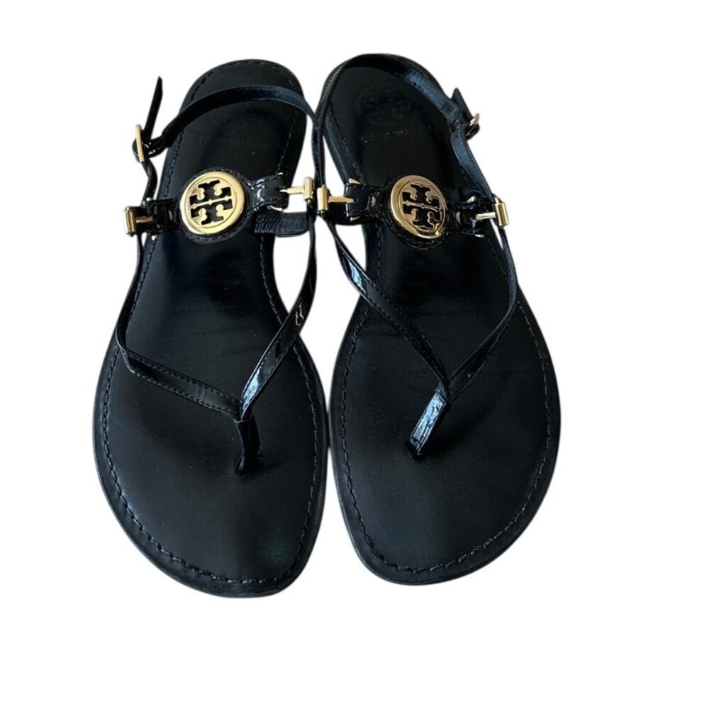 Tory Burch Ali Black Logo Sandals 8.5 - Picture 2 of 10